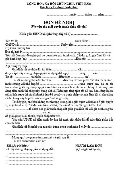Mẫu Đơn yêu cầu hòa giải tranh chấp đất đai mới nhất năm 2025 và hướng dẫn cách viết?